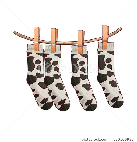 illustration of Socks Hanging On Rope 130166953