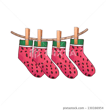 illustration of Socks Hanging On Rope 130166954