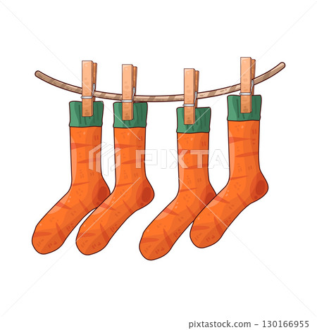 illustration of Socks Hanging On Rope 130166955