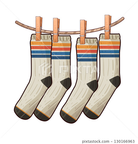 illustration of Socks Hanging On Rope 130166963