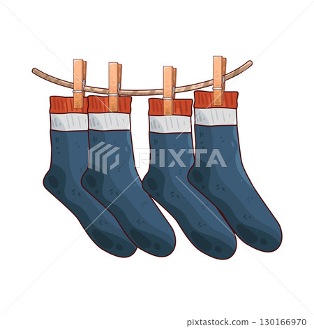 illustration of Socks Hanging On Rope 130166970