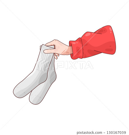 illustration of hand holding socks illustration of hand holding socks 130167039