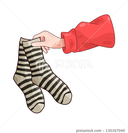 illustration of hand holding socks illustration of hand holding socks 130167040