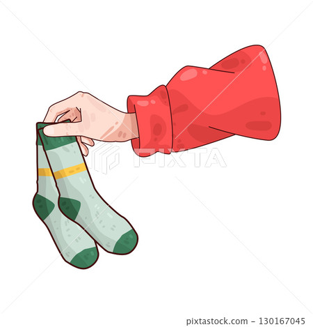 illustration of hand holding socks illustration of hand holding socks 130167045