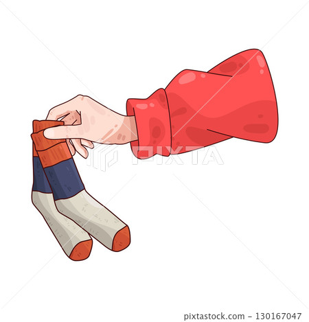 illustration of hand holding socks 130167047