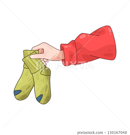 illustration of hand holding socks illustration of hand holding socks 130167048