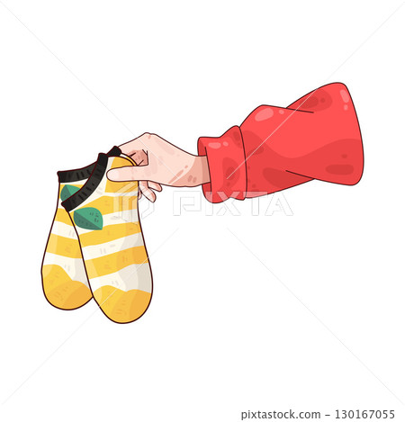 illustration of hand holding socks illustration of hand holding socks 130167055