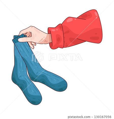 illustration of hand holding socks illustration of hand holding socks 130167056