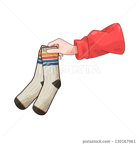 illustration of hand holding socks 130167061