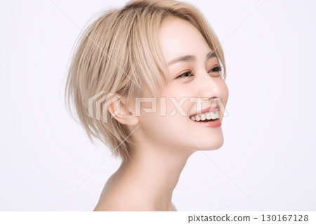 Beautiful blonde woman, hair color, skin care "AI generated image" 130167128