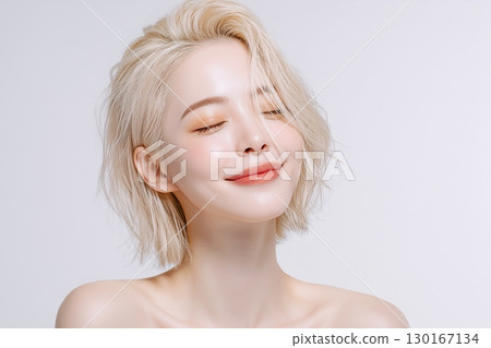 美麗的金髮女人，頭髮顏色，皮膚護理“AI 生成的圖像” 130167134