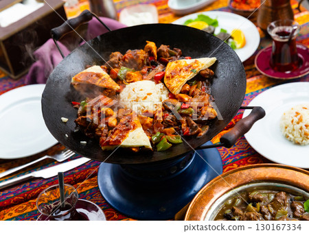 A traditional meat delicacy made from pieces of lamb called Choban Kavurma. 130167334