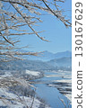 Winter scenery of Ushigashima Island and the Shinano River in Echigo, Nagaoka City, Niigata Prefecture 130167629
