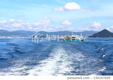 View of Hiroshima City from a ship sailing through Hiroshima Bay (Hiroshima City, Hiroshima Prefecture) 130167699