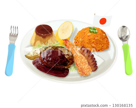 Children's lunch (cutlery included) with national flag 130168135