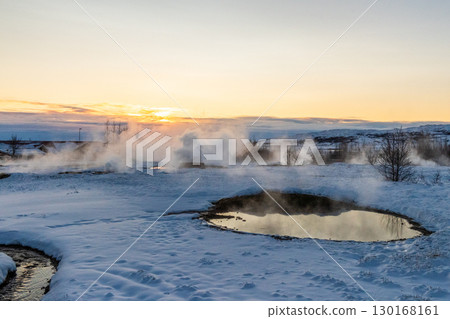 Evening landscape near Geysir Hot Springs Evening landscape near Geysir Hot Springs 130168161