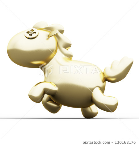 Golden Horse Cute and Funny Toy. 3D Illustration. File with Clipping Path. 130168176