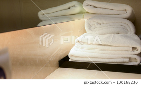 fold of white towel prepare for shower in bathroom fold of white towel prepare for shower in bathroom 130168230
