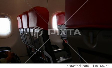 interior of airplane with empty seat, business class of plane 130168232