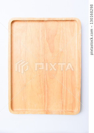 brown wooden tray isolated on white background 130168298