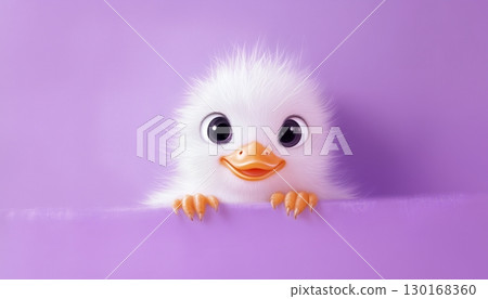 White little duck cute character on solid purple background 130168360