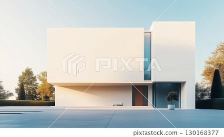 Minimalist modern house white wall blank simple exterior building 130168377