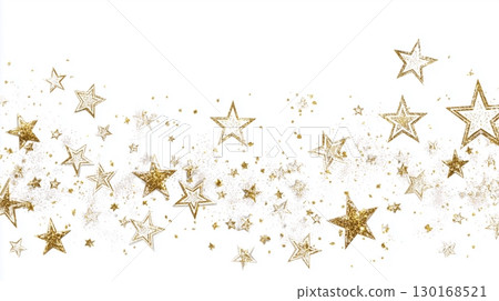 Golden stars and glitter, white background 130168521