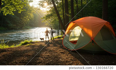 從營地帳篷附近看到的早晨陽光 從營地帳篷附近看到的早晨陽光 130168720