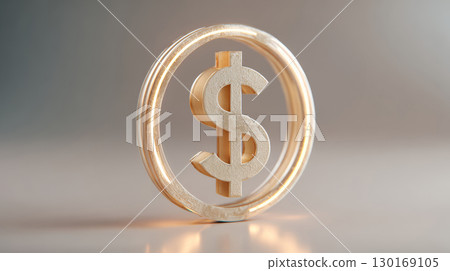 Golden dollar symbol inside circular frame with soft light and blurred background, representing wealth and financial success Golden dollar symbol inside circular frame with soft light and blurred background, representing wealth and financial success 130169105