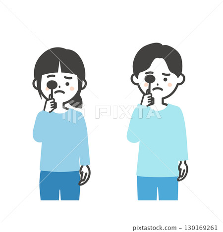 Illustration of troubled children hiding one eye with a blindfold 130169261