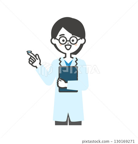 Illustration of a female ophthalmologist with glasses holding contact lenses Illustration of a female ophthalmologist with glasses holding contact lenses 130169271