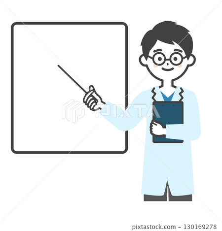 一位戴眼鏡的男醫生用指針指向白板的插圖 130169278