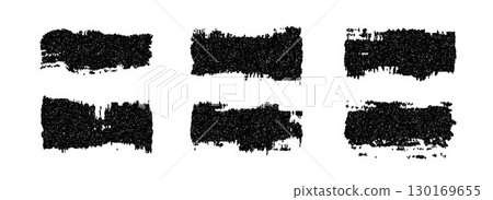 Grunge textured brush stroke collection. Rough grain dirt stripe set. Gritty dotted distressed elements for text box, banner, poster, label, badge, collage, frame, border. Vector stippled stain pack 130169655