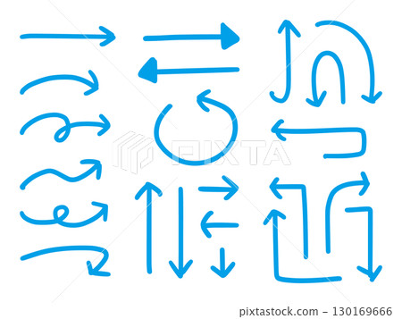 一組手繪箭頭，包括旋轉和曲線（藍色） 130169666