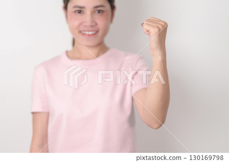 Adult woman with pink Shirt for Pink October Breast Cancer Awareness month, May Women Health, women rights, Empowerment, March International Women day, February Valentine, May International Mother 130169798