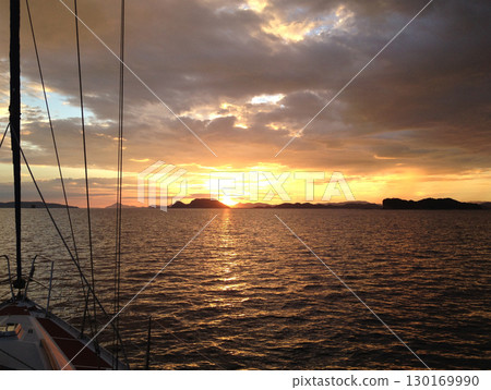 Miracle after the rain, Yacht and sunset on the sea, Sunset cruise 130169990