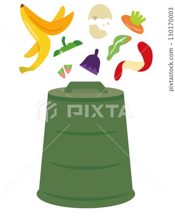 Illustration of a compost container and food waste 130170003
