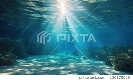 underwater scene sunbeams coral reef ocean underwater scene sunbeams coral reef ocean 130170036