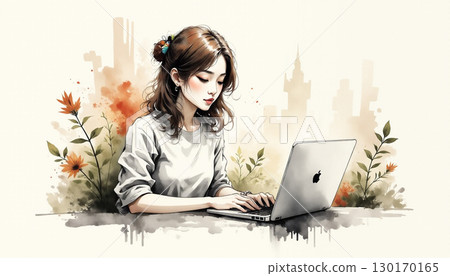 在電腦上工作的女人 130170165