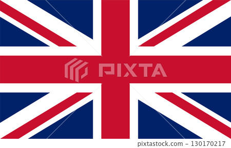 National flag of the United Kingdom, commonly known as the Union Jack, featuring red, white, and blue cross design. 130170217