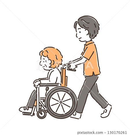 推輪椅的護理人員（祖母和年輕男子） 130170261