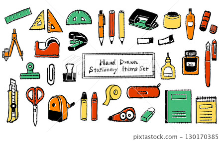 Hand-drawn stationery illustration set 130170385
