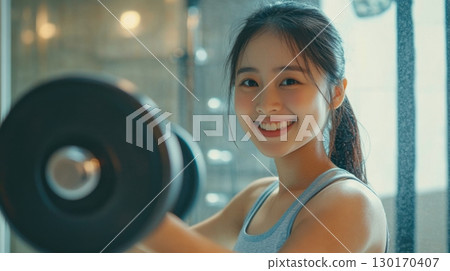 Young Woman Lifting Weights at the Gym 130170407