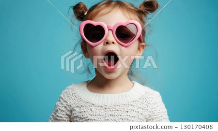 Cute Toddler Girl Wearing Pink Heart Sunglasses 130170408