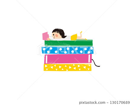 A girl reading face down on a large book A girl reading face down on a large book 130170689