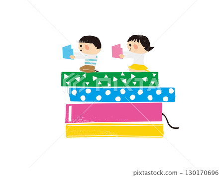 孩子在橫向閱讀一本大書 孩子在橫向閱讀一本大書 130170696