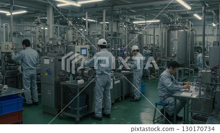 Manufacturing worker operating machines in a factory Manufacturing worker operating machines in a factory 130170734