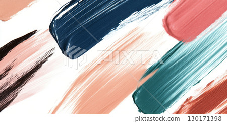 Abstract brush strokes in green, black, pink on white, background 130171398