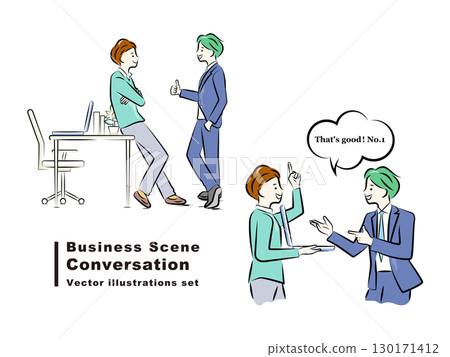商人正在交談 | 靠在桌子上說話,在筆記型電腦上進行演示 | 商務場景 商人正在交談 | 靠在桌子上說話,在筆記型電腦上進行演示 | 商務場景 130171412