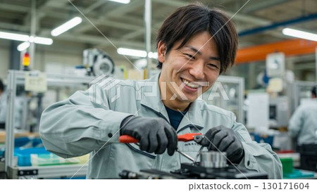 Male manufacturing worker working in a factory 130171604